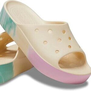 Crocs WOMEN Sandals Classic Platform Ombre Marble Slide Vanilla Multi Sz W 9 NIP